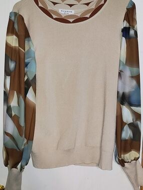 Rio & Rian New York puff sheer sleeve mixed-media top size large